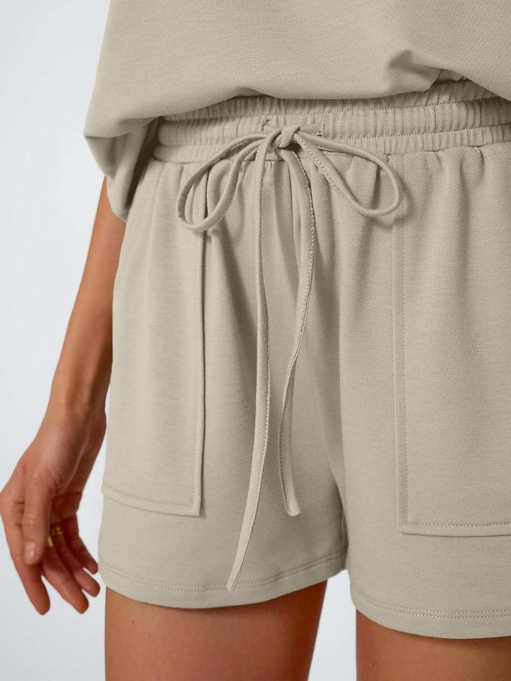 Round Neck Cap Sleeve Top and Shorts Set - Trendsi - Flyclothing LLC