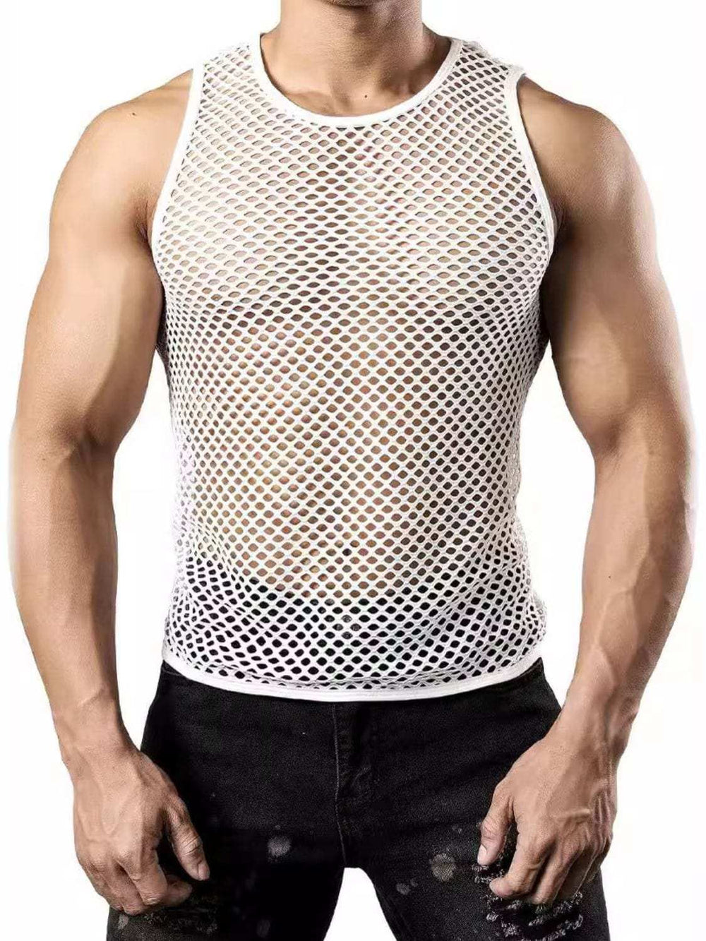 Men's Openwork Round Neck Tank - Trendsi - Flyclothing LLC
