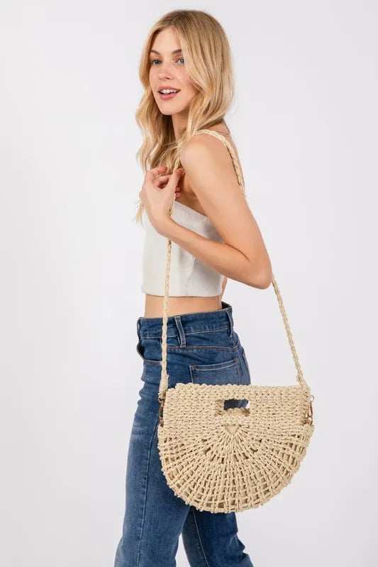 Fame Braided Semi Circle Tote Bag - Trendsi - Flyclothing LLC