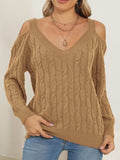 Cable-Knit V-Neck Long Sleeve Sweater - Trendsi - Flyclothing LLC