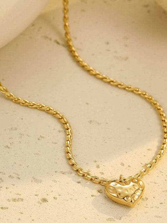 18K Gold-Plated Stainless Steel Heart Pendant Necklace - Trendsi - Flyclothing LLC