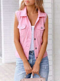 Full Size Button Down Raw Hem Sleeveless Denim Jacket Plus Size - Trendsi - Flyclothing LLC