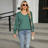 V-Neck Lantern Sleeve T-Shirt - Trendsi - Flyclothing LLC