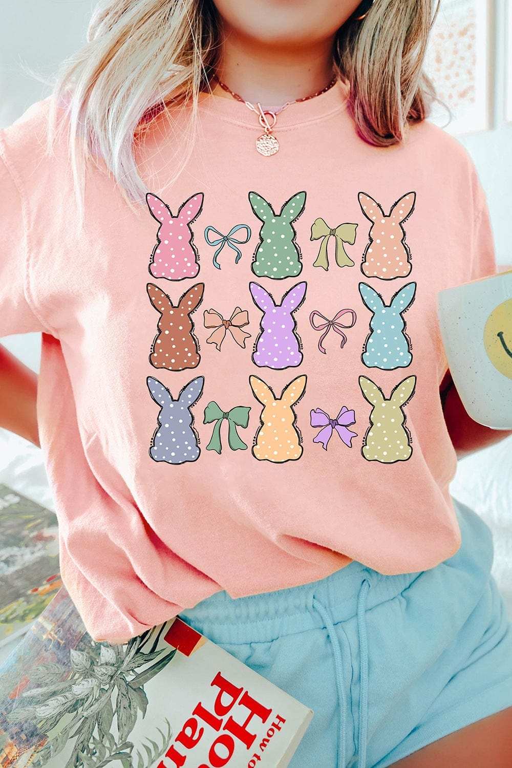 Dotty Bunny Bow Graphic Short Sleeve T-Shirt - Trendsi - Flyclothing LLC