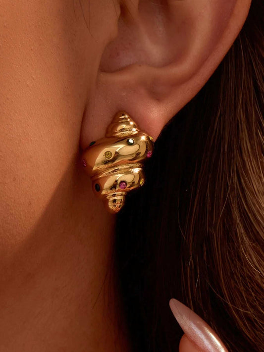 18K Gold-Plated Inlaid Zircon Spiral Earrings - Trendsi - Flyclothing LLC