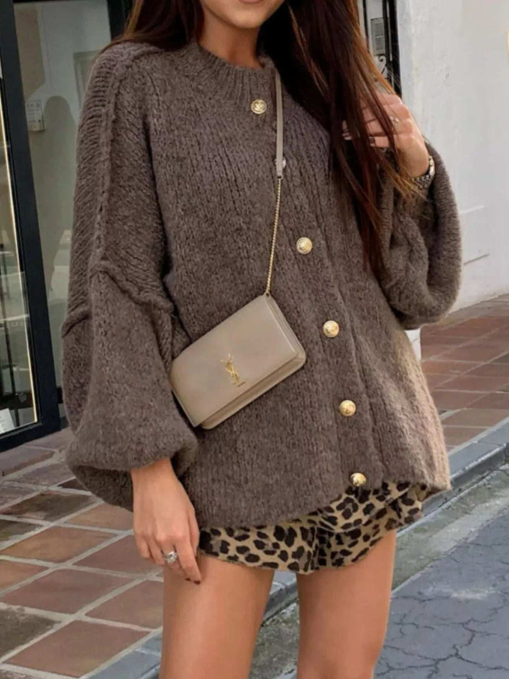 Oversized Knit Button-Down Batwing Sleeve Cardigan - Trendsi - Flyclothing LLC