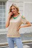 Sequin Crisscross V-Neck Cold Shoulder Blouse - Trendsi - Flyclothing LLC