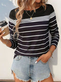 Striped Round Neck Long Sleeve T-Shirt - Trendsi - Flyclothing LLC