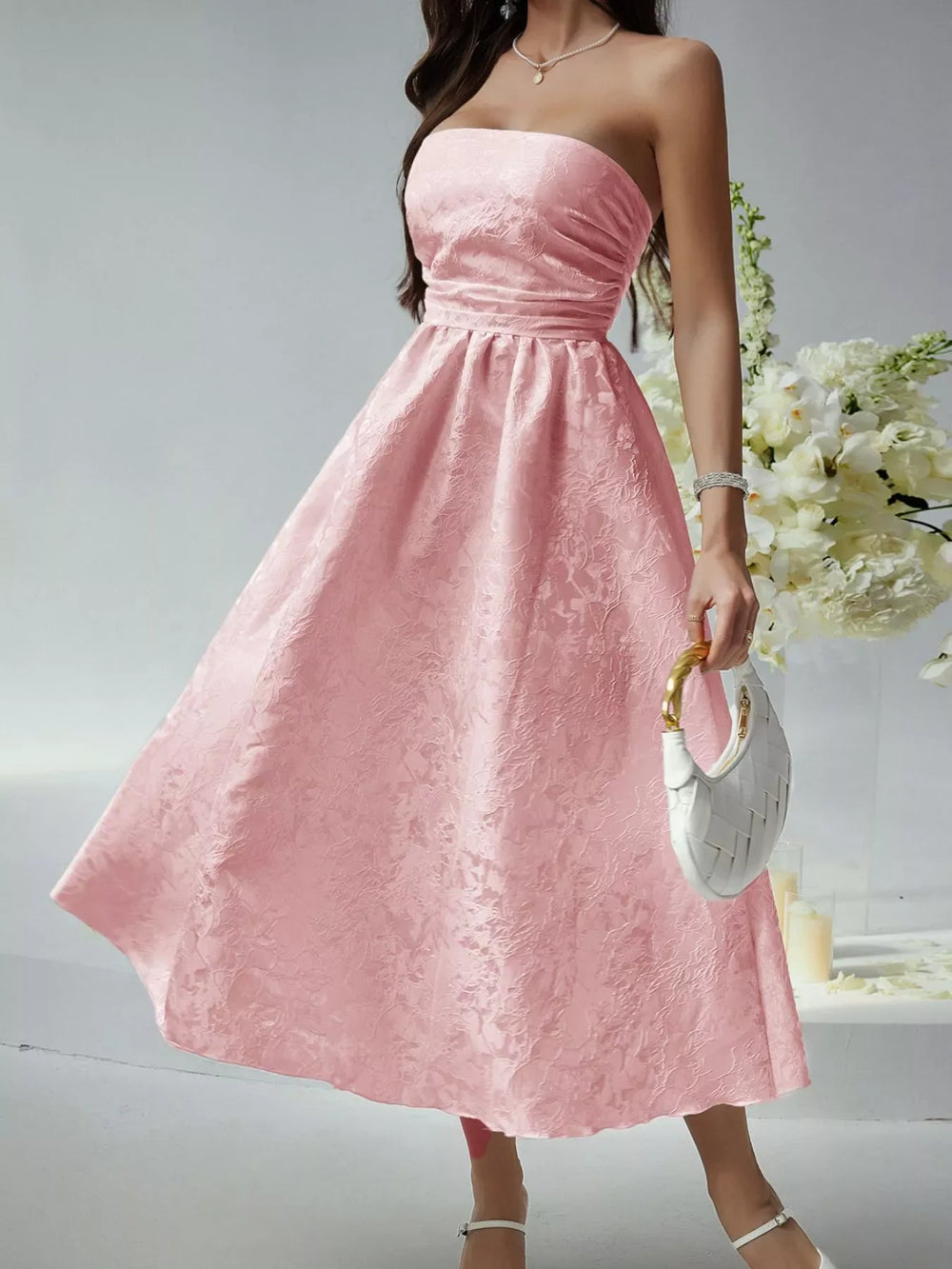 Lace Up Tube Midi Dress - Trendsi - Flyclothing LLC