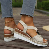 Peep Toe Wedge Sandals - Trendsi - Flyclothing LLC