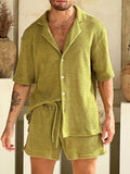 Men's Plus Size Button Down Half Sleeve Top and Shorts Set - Trendsi - Flyclothing LLC