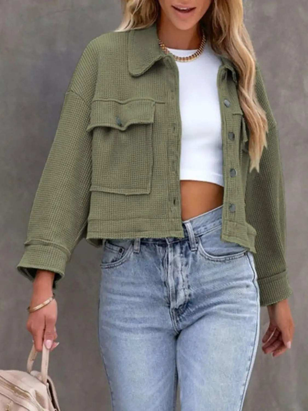 Button Up Long Sleeve Jacket - Trendsi - Flyclothing LLC