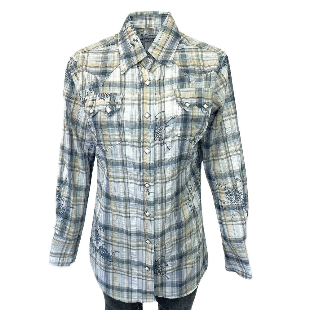 Rockmount Ranch Ware Women's Blue Plaid Eyelet Embroidery Western Shirt - Rockmount Clothing - Flyclothing LLC