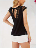 Lace Detail V-Neck Cap Sleeve T-Shirt - Trendsi - Flyclothing LLC
