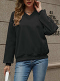 V-Neck Long Sleeve Dropped Shoulder Sweatshirt - Trendsi - Flyclothing LLC