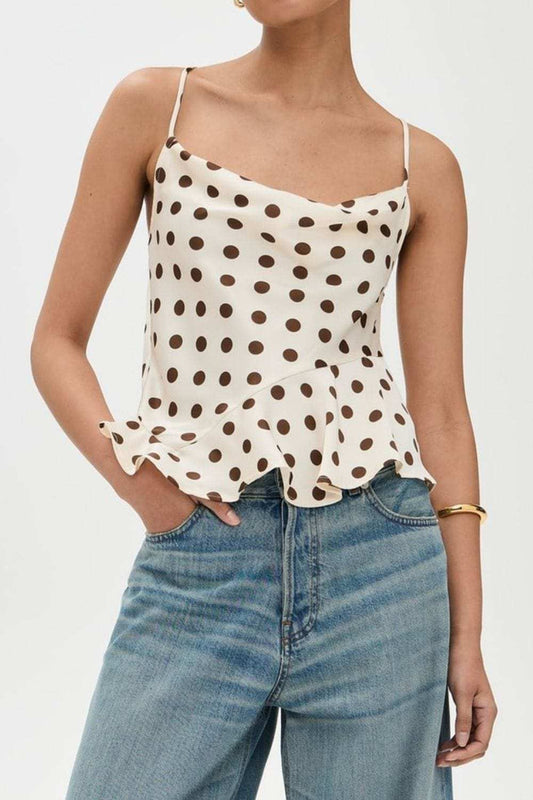 Crisscross Ruffled Hem Polka Dot Cami - Trendsi - Flyclothing LLC