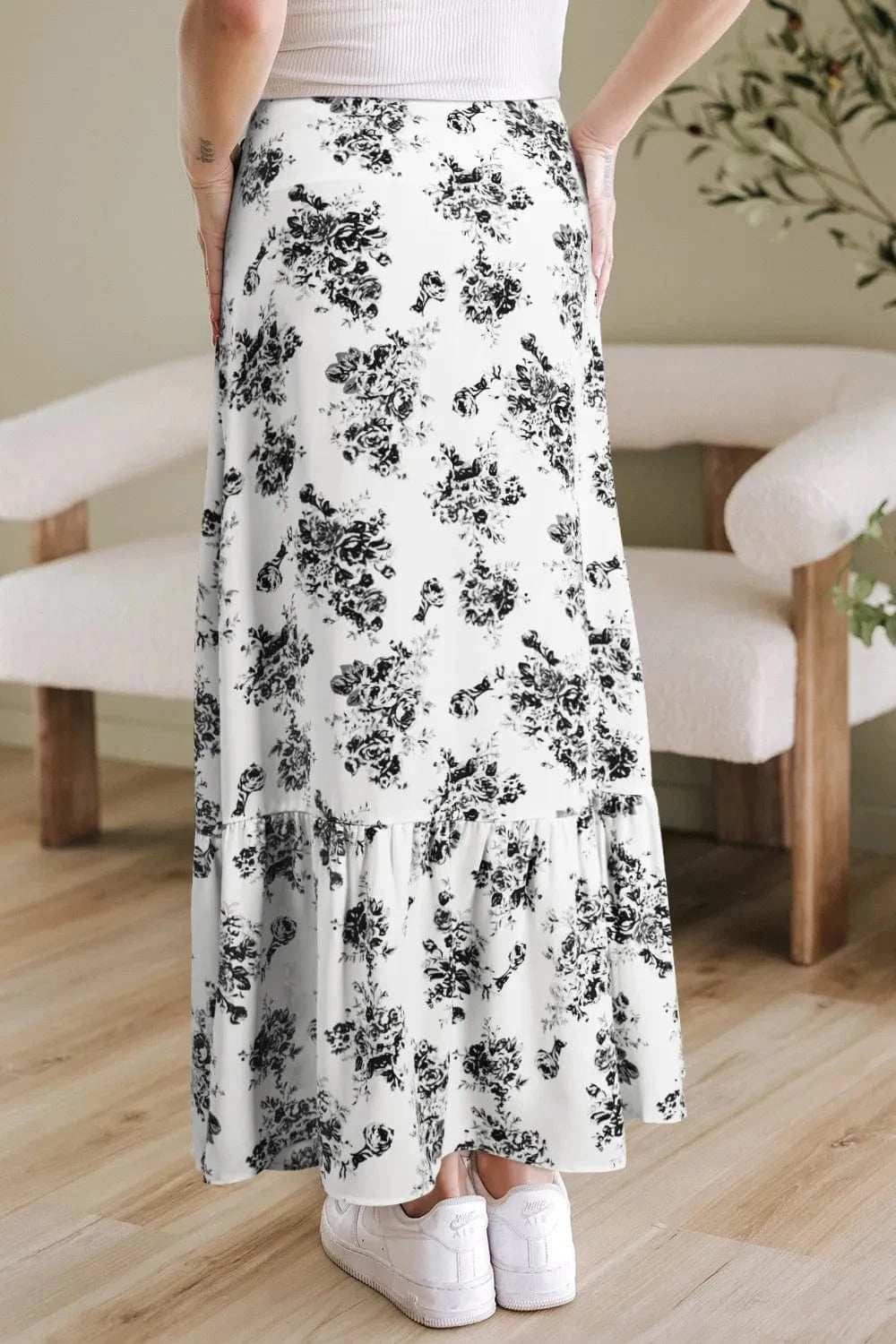 Boho Floral High Waist Ruffle Split Maxi Skirt - Trendsi - Flyclothing LLC