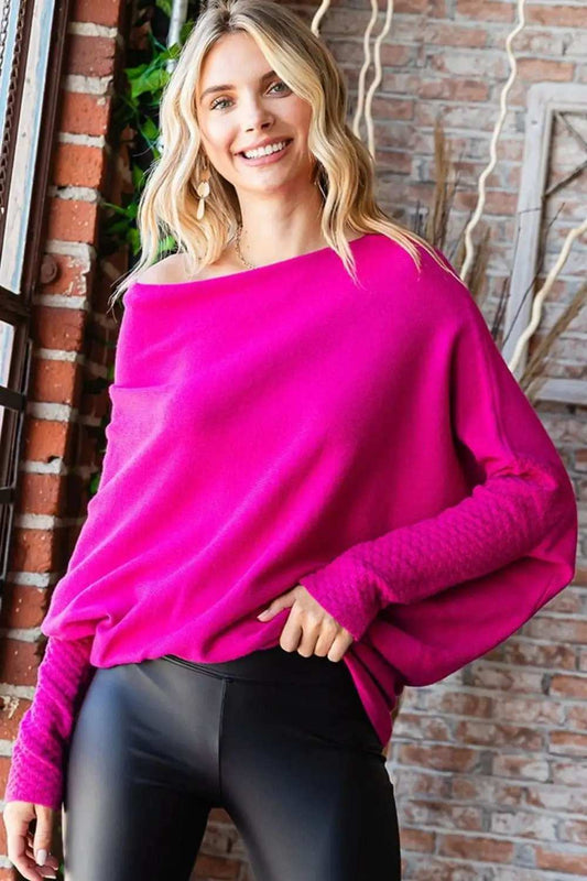 First Love Full Size Asymmetrical Hem Dolman Sleeve Sweater - Trendsi - Flyclothing LLC