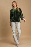 Umgee Polka Dot Lace Long Sleeve Round Neck Blouse - Trendsi - Flyclothing LLC