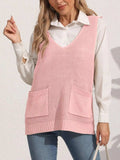 Pocketed V-Neck Sweater Vest - Trendsi - Flyclothing LLC