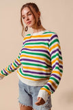 SO ME Mardi Gras Color Stripe Knit Sweater Top - Trendsi - Flyclothing LLC