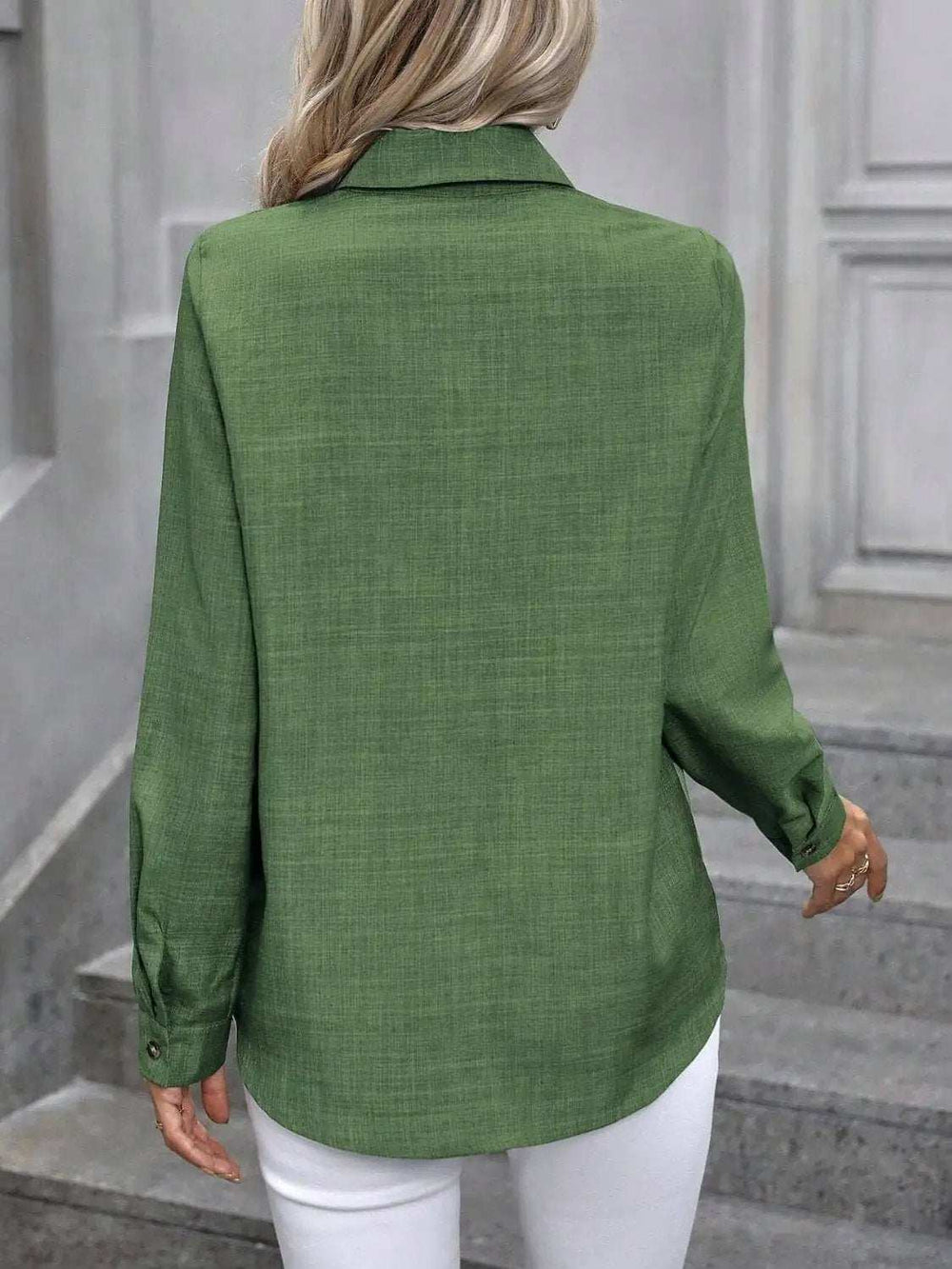 Button Up Collared Neck Long Sleeve Shirt - Trendsi - Flyclothing LLC