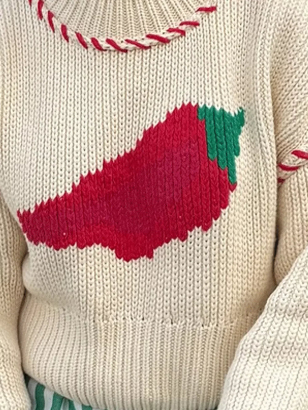 Pepper Round Neck Long Sleeve Sweater - Trendsi - Flyclothing LLC