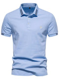 Men's Embroidered Striped Short Sleeve Polo - Trendsi - Flyclothing LLC