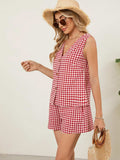 Plaid V-Neck Sleeveless Top and Shorts Set - Trendsi - Flyclothing LLC