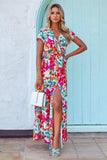 Printed Surplice Short Sleeve Tie Waist Maxi Dress - Trendsi - Flyclothing LLC
