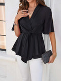 Devine Tied Front Peplum Blouse - Trendsi - Flyclothing LLC