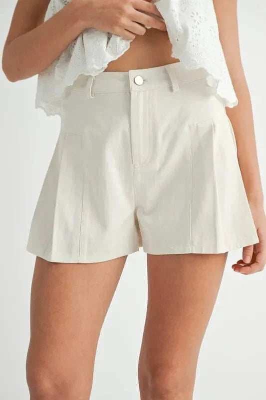 MABLE Pleated High Waist Twill Shorts - Trendsi - Flyclothing LLC