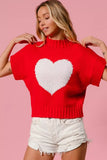 BiBi Rib Banded Heart Pattern Valentines Sweater - Trendsi - Flyclothing LLC