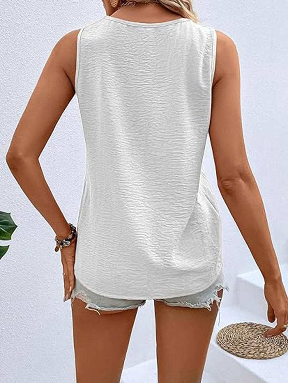 Full Size Decorative Button V-Neck Tank - Trendsi - Flyclothing LLC