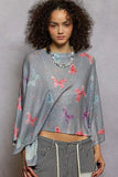 POL Butterflies Pattern Round Neck knit Top with Outseam Rolling Edge - Trendsi - Flyclothing LLC