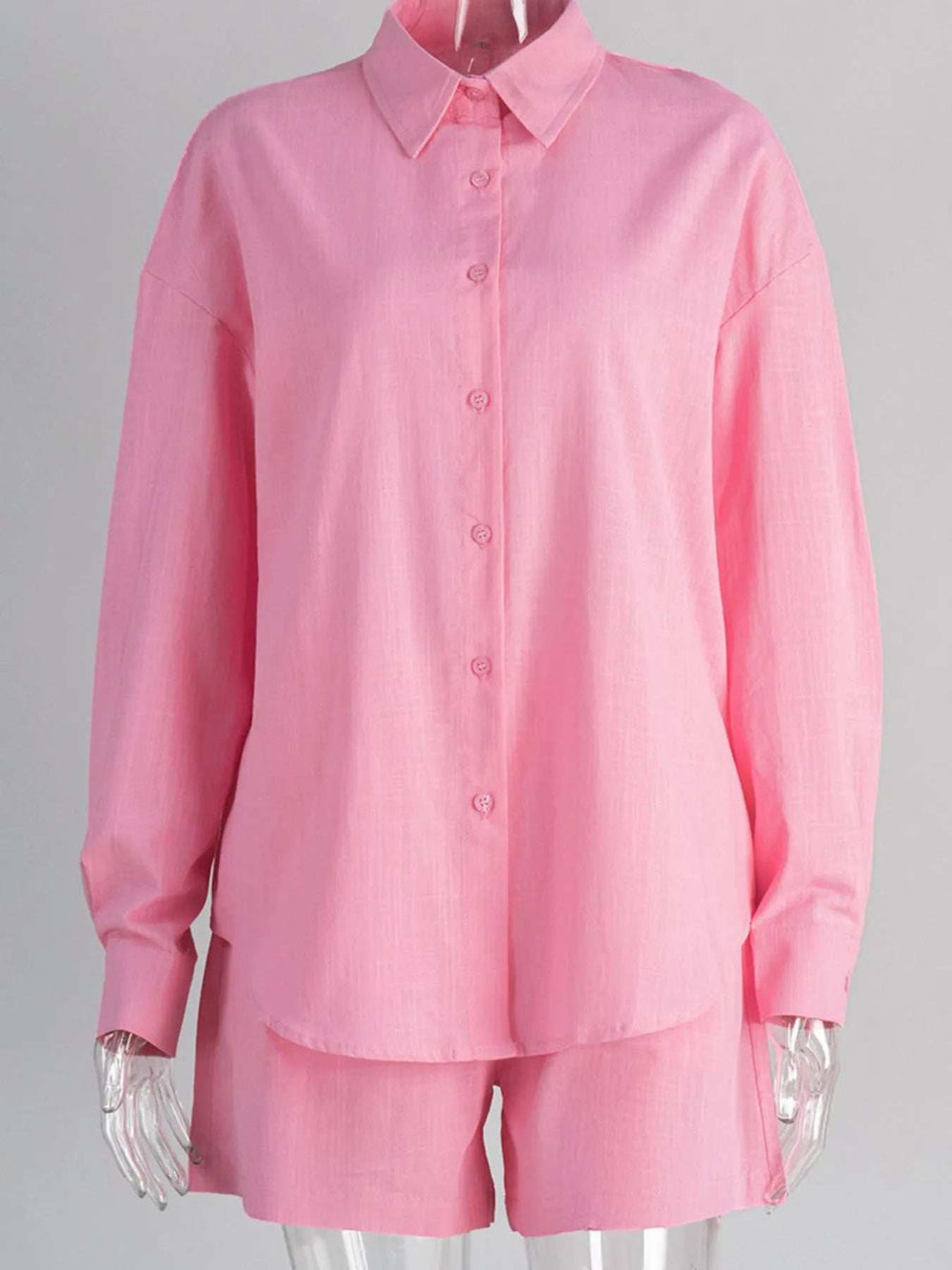 Button Up Long Sleeve Shirt and Shorts Set - Trendsi - Flyclothing LLC