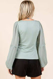 Mittoshop Mixed Media Textured Knit Chiffon Long Sleeve Top - Trendsi - Flyclothing LLC