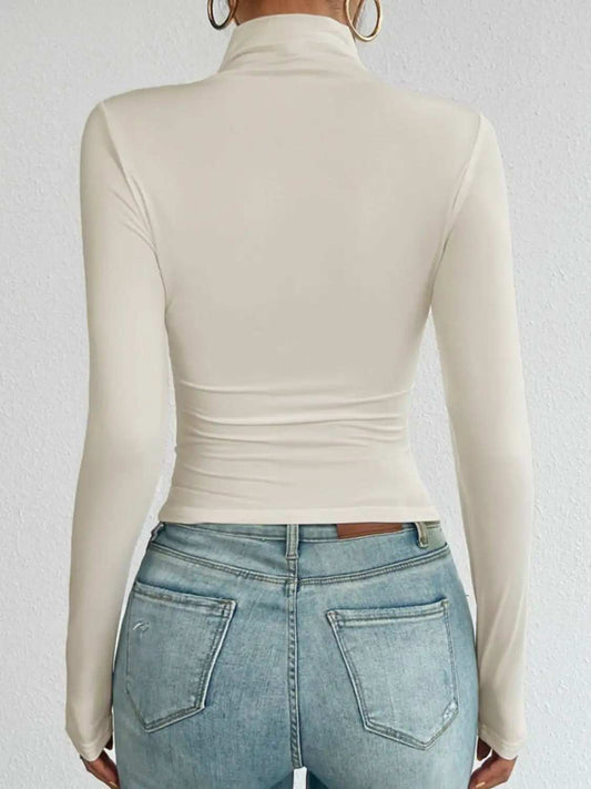 Mock Neck Long Sleeve T-Shirt - Trendsi - Flyclothing LLC