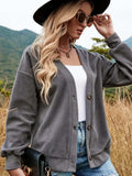 Shiny Button Down V-Neck Dropped Shoulder Jacket - Trendsi - Flyclothing LLC