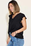 Basic Bae Full Size Bamboo Notched Ruffled Short Sleeve T-Shirt - Trendsi - Flyclothing LLC