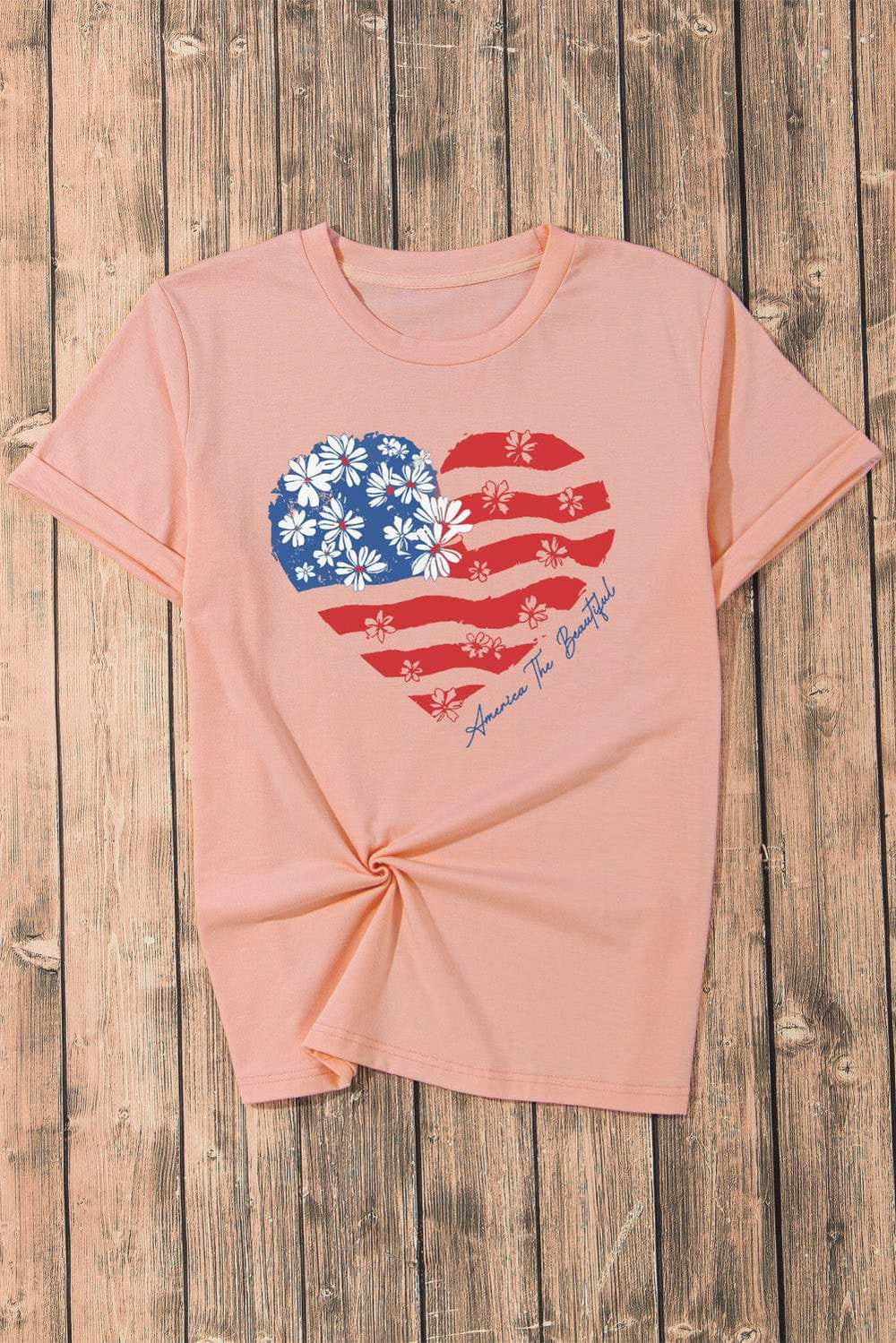 Heart Round Neck Short Sleeve T-Shirt - Trendsi - Flyclothing LLC