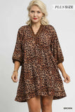 Umgee Full Size Leopard Print Mini Dress with Contrast Trim Plus Size - Trendsi - Flyclothing LLC