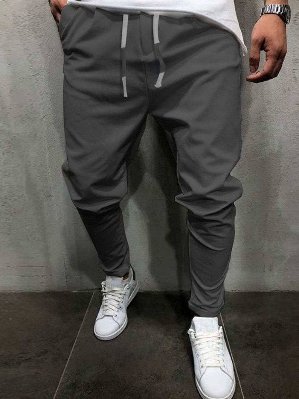 Men's Plus Size Drawstring Cropped Slim Pants - Trendsi - Flyclothing LLC