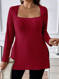 Plus Size Square Neck Long Sleeve Top - Trendsi - Flyclothing LLC