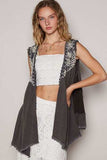 POL Embroidered Pearls Open Front Sleeveless Cardigan - Trendsi - Flyclothing LLC