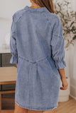 Distressed Collared Neck Flounce Sleeve Denim Dress - Trendsi - Flyclothing LLC