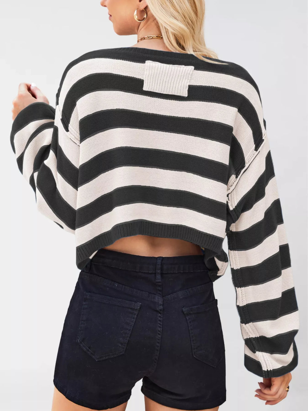 Striped Dropped Shoulder Sweater - Trendsi - Flyclothing LLC