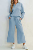 Textured Collared Neck Top and Wide Leg Pants Set - Trendsi - Flyclothing LLC