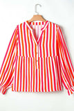 Striped Notched Flounce Sleeve Blouse - Trendsi - Flyclothing LLC