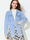 Asymmetric Slit Collared Neck Long Denim Top - Trendsi - Flyclothing LLC